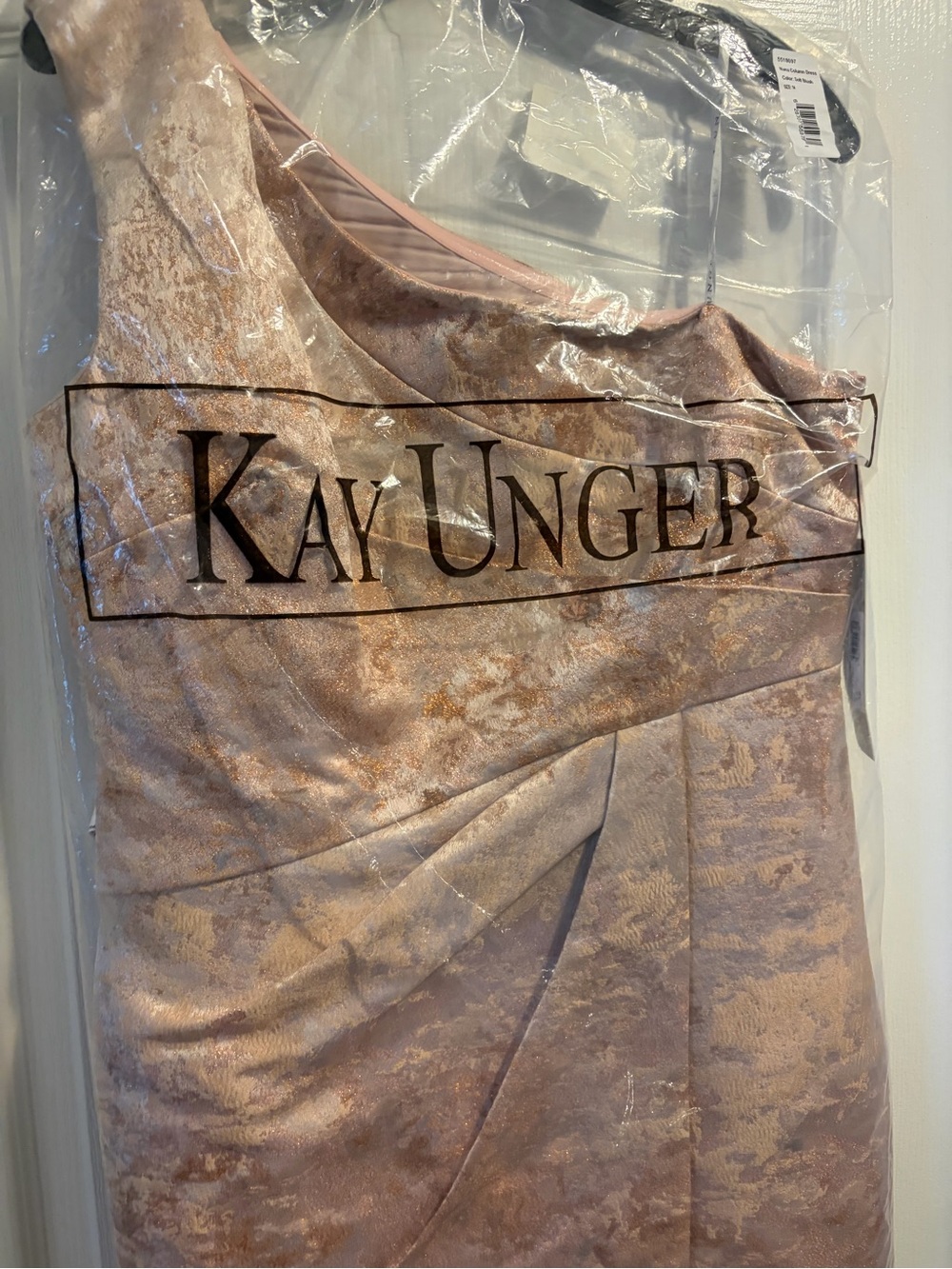 NWT Kay Unger Blush Rose metallic brocade One-Shoulder Formal Dress